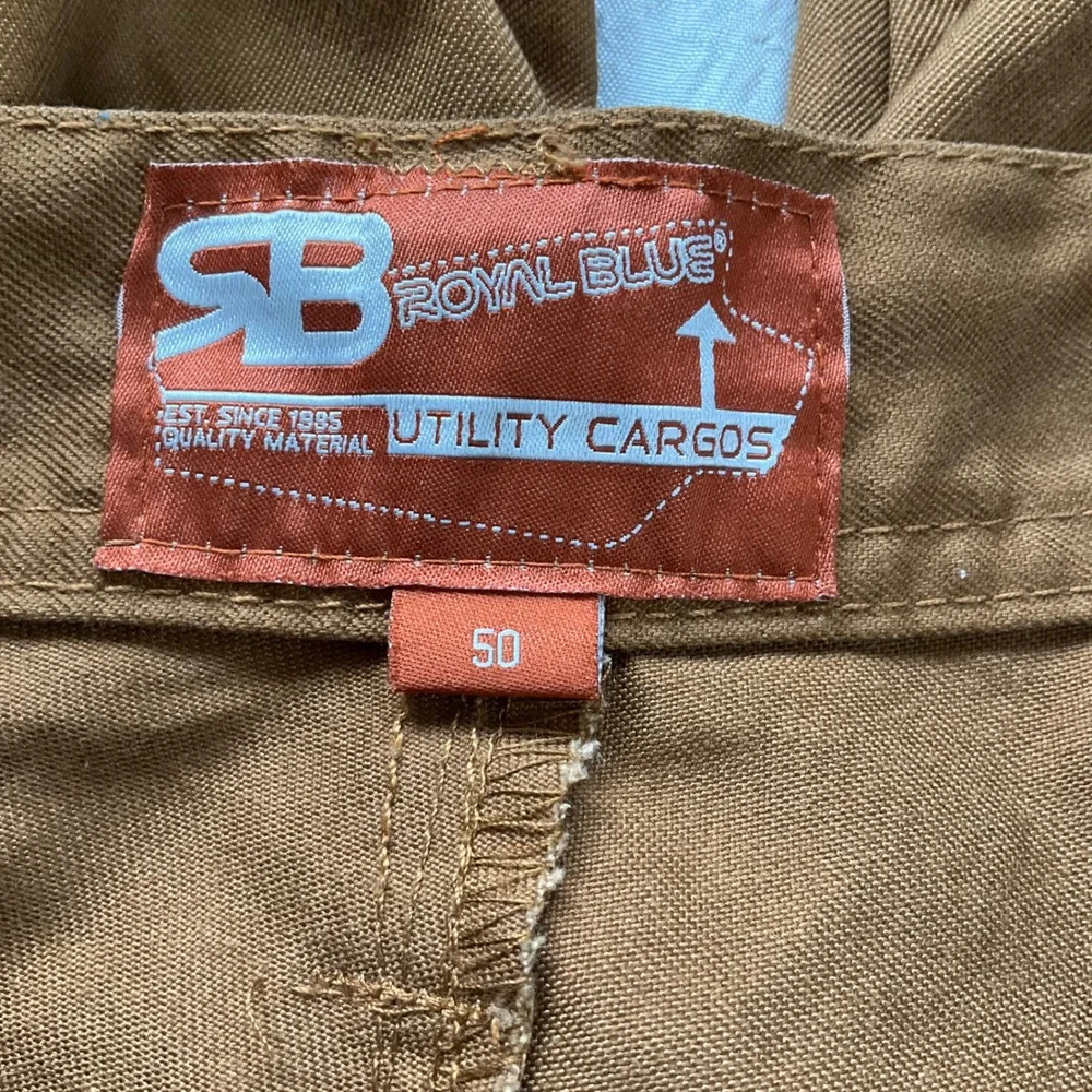 Royal Blue Mens Sz 50 Big & Tall  Utility Cargo Shorts Drawstring Brown Workwear